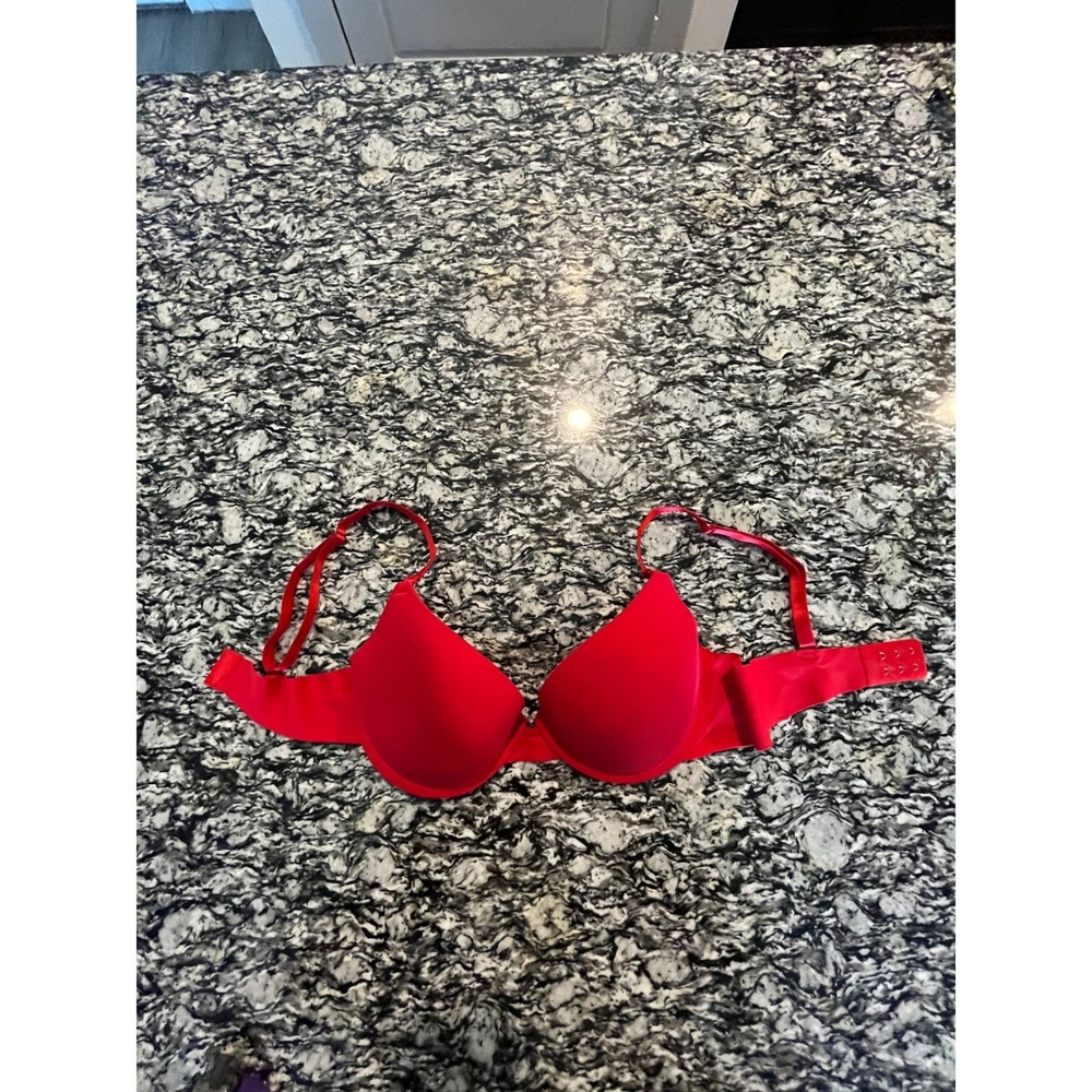 Nina Vanessa Intimates Red Underwire Push Up Bra 36C Rhinestone Smooth Cup
